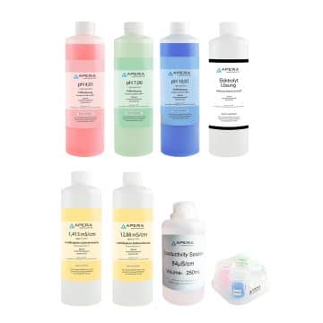 Kalibrierlösung Set pH 4,01 / 7,00 / 10,01 + 84 μS / 1413 μS / 12,88 mS + 3M KCl inkl. CalBox