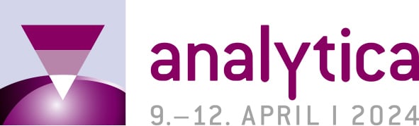 analytica logo to the left of the name, analytica, and time, April 9 to 12, 2024, of the trade fair